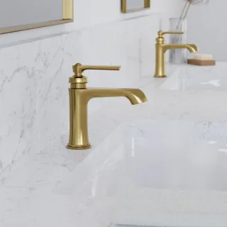 Steinberg Serie 350 Waschtischarmatur ohne Ablaufgarnitur, mit Flexschläuchen 3/8", brushed gold, 35 350 1010 BG