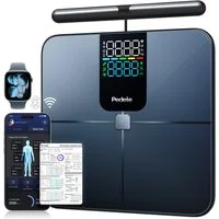 ibettertec Körper-Analyse-Waage Fitness Körperfettwaage mit 8 sensoren,Bluetooth, LED-Anzeige, mit App zur Übertragung und Tracking der Messwerte, Körper & Viszeralfett, Muskelmasse, BMI & RMR,Tragkraft 180 kg