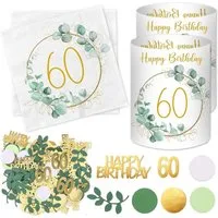 LuxusKollektion Tischdecke Servietten Windlicht Konfetti 60. Geburtstag Deko Grün Eukalyptus
