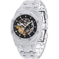 S&T Design Automatikuhr Iced Out Uhr Armbanduhr Herrenuhr Mechanische Skelettuhr, (inkl. Armbandkürzer), Geschenkbox), Achteckig, Edelstahl, Diamantzirkonia, Wasserdicht 3Bar