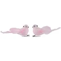 Kaemingk Christbaumschmuck, Christbaumschmuck Kunststoff Vögel mit Federn & Clip 11cm 2er Set Rosa