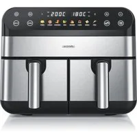 Arendo Heißluftfritteuse XXL Doppelkammer Airfryer 9L, Dual Zone, Backofen, Dörrautomat, 2400 W, mit Zubehör, Touchscreen, 3D Umluftsystem, fettarmes gesundes Kochen