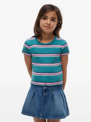 ESSENTIAL RIB TOP SS Platinum Teal Stripes - Gr. - 14