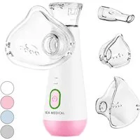 IEA Medical Inhalationsgerät pink für Erwachsene & Kinder, leise & USB-C, 1-tlg., inkl. Mundstück, Kinder- und Erwachsenenmaske, Mesh-Vernebler, 2 Modi, Anti-Rutsch-Boden, 3 Aufsätze