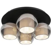 OTTO home Deckenleuchte Tanissa mit Doppelschirm, ohne Leuchtmittel, Deckenlampe rund Rauchglas, innen Stoffschirm, E27, Glasschirm, Textil