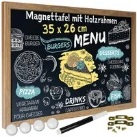 Goods+Gadgets Magnettafel Magnettafel Kreidetafel – Holzrahmen Magnet Board für Küche & Büro, (Magnet-Tafel zum Aufhängen, mit Holz-Rahmen), inkl. Kreidestift & Magnete
