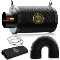 THE GROW Aktivkohlefilter PUREAIR Aktivkohlefilter Komplett-Set mit 3-Layer-Schlauch, 100mm x 300mm RC412 Aktivkohle, 1200+ IAV, 38 mm Kohlebett,2m Schlauch