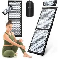HyperMotion Akupressurmatte XL Akupressurmatte 130 cm mit Kissen & Tasche – schwarz-weiß