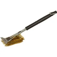 Grillfürst Grillbürste Grillfürst Grillbürste Messing für Gusseisen Roste, mit langem 3-fach Bürstenkopf und Schaber