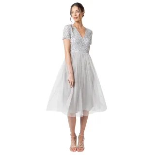 Maya Deluxe - Midikleid für Damen, kurzärmlig (Weiches Grau)