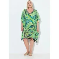 Ulla Popken Jerseykleid Chiffon-Tunika Wellen Oversized V-Ausschnitt