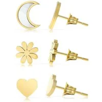 Made by Nami Ohrstecker-Set verschiedene Formen mit Mond-Blume-Herz Perlmutt Ohrstecker Gold, aus Chirurgischem Edelstahl Wasserfester Schmuck Geschenk für Sie