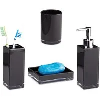 relaxdays Badezimmer-Set Badaccessoires Set 4-teilig, schwarz