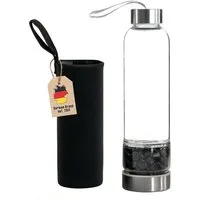 Intirilife Trinkflasche, Trinkflasche Wasserflasche, Heilsteinen, Tasche - Schwarzer Obsidian