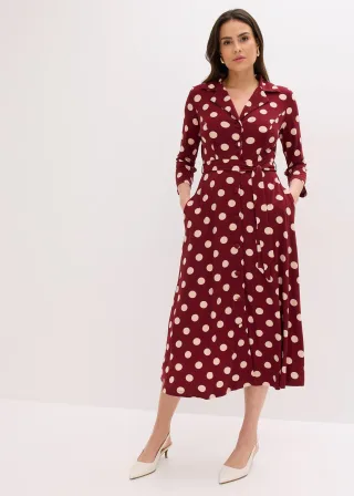 bonprix Hemdblusenkleid mit Bindeband (2-tlg.Set), rot, Gr.44/46 (L), zeitloses Hemdblusenkleid mit integriertem Bindeband