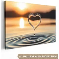 OneMillionCanvasses® Leinwandbild Herz - Wasser - Sonnenuntergang - Natur - Zen, Fotodruck (1 St), Leinwand Bilder Klein, Wand Dekoration Aesthetic 30x20 cm