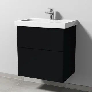 Sanipa 3way Waschtischunterbau zu Geberit iCon Light Waschtisch mit 2 Auszügen, Schwarz-Matt SF57108