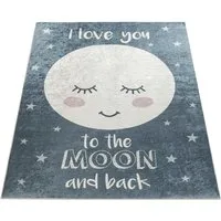 Paco Home Kinderteppich Aleyna 103, rechteckig, Höhe: 6 mm, Kinder Design, niedliches Mond Motiv mit Schriftzug, Kinderzimmer