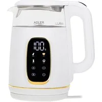 ADLER EUROPE Wasserkocher AD 1305wg Glas Wasserkocher mit Temperatureinstellung, LED Display, 1,7 l, 2200 W, Touchpanel, Warmhaltefunktion, Kalkfilter, weiß gold