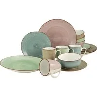 CreaTable Kombiservice Geschirr-Set Samba (16-tlg), 4 Personen, Porzellan, Service, handgemalter Spiraldekor, 16 Teile, für 4 Personen