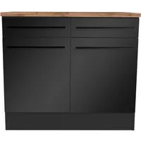 BASIC by Balculina Unterschrank Jazz 100er Unterschrank, Küschenschrank BxHxT 100x90x60 cm (1-St) Unterschrank mit 2 Türen, 2 Schubkästen und 2 Einlegeböden