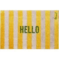 Mad about Mats Fußmatte Indoor Hello gestreift Print rutschfest, gelb grün beige, Höhe: 9 mm, bedruckter Türvorleger mit breiten Streifen und bunten Farben 50/75 cm