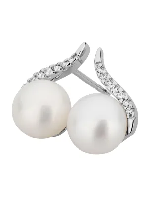 Orolino Ohrringe Gold 585 mit 2 weißen Perlen und 14x Brillant zus. 0,08ct.