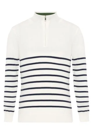 Pullover Gestreifter Pullover Mit Halbem Reißverschluss