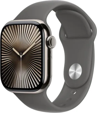 Apple Watch Series 10 [GPS + Cellular inkl. Sportarmband S/M steingrau] 42mm Titangehäuse natur