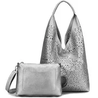 ITALYSHOP24 Schultertasche DAMEN XXL SHOPPER Set HOBO Cross Over Body Bag Umhängetasche Beutel (Spar-Set: Henkel Tasche mit CrossOver, Workbag Schule Tote Weekender, 2-tlg., mit Henkel & Schultergurt), Schmucktasche Smartphone Freizeit Abend Urlaub L