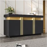 Merax Sideboard Aufbewahrungsschrank Anrichte mit Marmoroptik (1 St., 140x38x70cm), Kommode mit 3 Türen, verstellbaren Einlegeböden & Platin-Akzenten