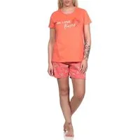 Normann Pyjama Floraler Damen Shorty Schlafanzug kurz mit Schriftzug