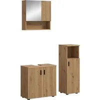 welltime Badmöbel-Set MANI, 3-tlg. Badkombination, Paneeloptik, (Set, 3-St., Set, best. aus:1Badschrank, 1Spiegelschrank, 1Waschbeckenunterschrank), Bad-Kombination, Bad-Möbel, Badezimmer, Kombination, Kombi