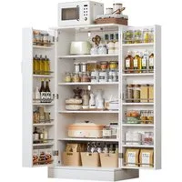 Yorbay Mehrzweckschrank Küchenschrank mit LED-Sensorlicht & höhenverstellbaren Regalen (118x60x38cm) Freistehender Vorratsschrank mit Doppeltüren für Küche & Wohnzimmer