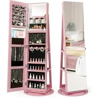 COSTWAY Schmuckschrank mit Ganzkörperspiegel & LED stehend, drehbar, abschließbar