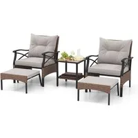 COSTWAY Gartenlounge-Set, (5-tlg), Balkonset mit Beistelltisch, Ottomanen, Kissen
