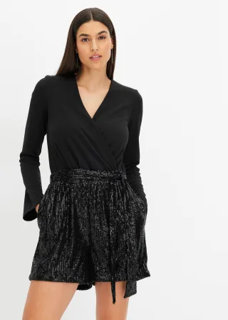 bonprix Overall mit Pailletten, schwarz, Gr.32/34 (XS), Stylischer Overall mit toller Passform und Pailletten