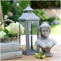 Grafelstein Kerzenhalter Laterne BRIENNE grau aus Metall mit Verzierungen Landhausstil shabby c