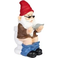 BRUBAKER Gartenzwerg Zwerg auf Klo Toilette mit Brille und Zeitung - Gartenfigur Lustig, (1 St), 20 cm Dekoration Wetterfest für Garten