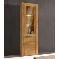 OTTO home Vitrine ZARA75, 2 Glasboden variabel, Türen L/R, 1 Schublade, Wohnzimmer B/T/H:60/40/190cm, Front massivholz,5 Fächer,Griffe silberfarben,geölt