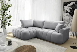 Ecksofa mit Schlaffunktion NANTES Sofa in Stoff Soft Grau Ottomane Links