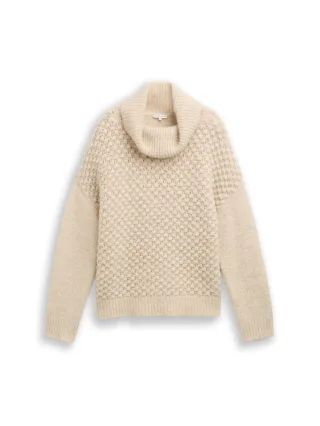Tom Tailor - Strickpullover mit Rollkragen sand stone beige melange - Gr. - L