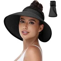 Zaewry Sonnenhut Sonnenhüte mit breiter Krempe, Sonnenhut für Damen,Faltbar rollbar für Outdoor-Abenteuer, Wandern,Pferdeschwanz-Öffnung,Strandhut