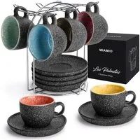 MiaMio Espressotasse Las Palmitas mit Metallständer, 13-tlg., Keramik, 80 ml, mit Untertassen und Metallständer