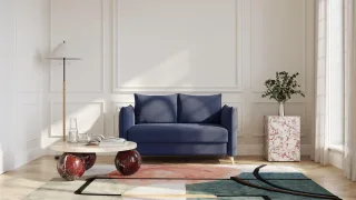 BRUNO Schlafsofa 120cm in Blau | Pillow | stabiles Massivholz & Boxspringkomfort