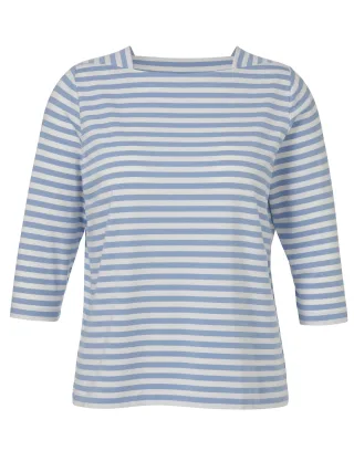 VIA APPIA DUE - T-Shirt Karree 3/4 Arm Ringel hellblau / ecru - Gr. - 46
