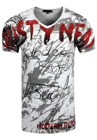 V-Neck T-Shirt im Strass-Stein-Design