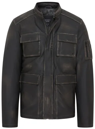 Herren Vintage Safari-Jacke aus schwarzem Leder – Fagernes