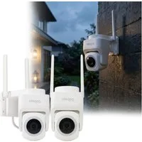 shop'n smile ideoon Überwachungskamera 2K WLAN Outdoor Überwachungskamera IP65 355° Schwenkung Nachtsicht App (2-tlg., Mikrofon & Lautsprecher (Intercom-Funktion) · Alarmsirene bis 85 dB)