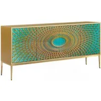 KAWOLA Sideboard, 4 Türen Glas grün/gold 180/85/40 (B/H/T)